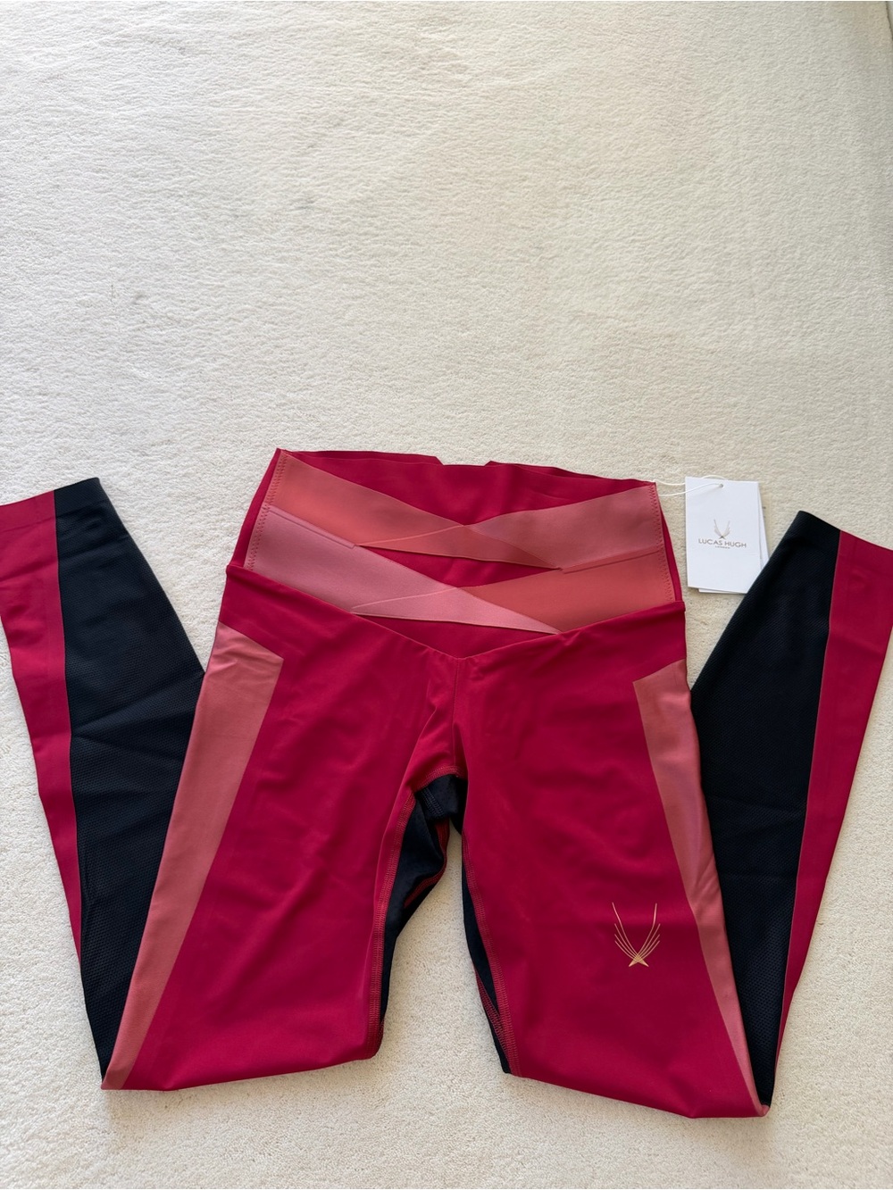 Lucas Hugh woman’s Athletic Leggings in Burgundy and Black